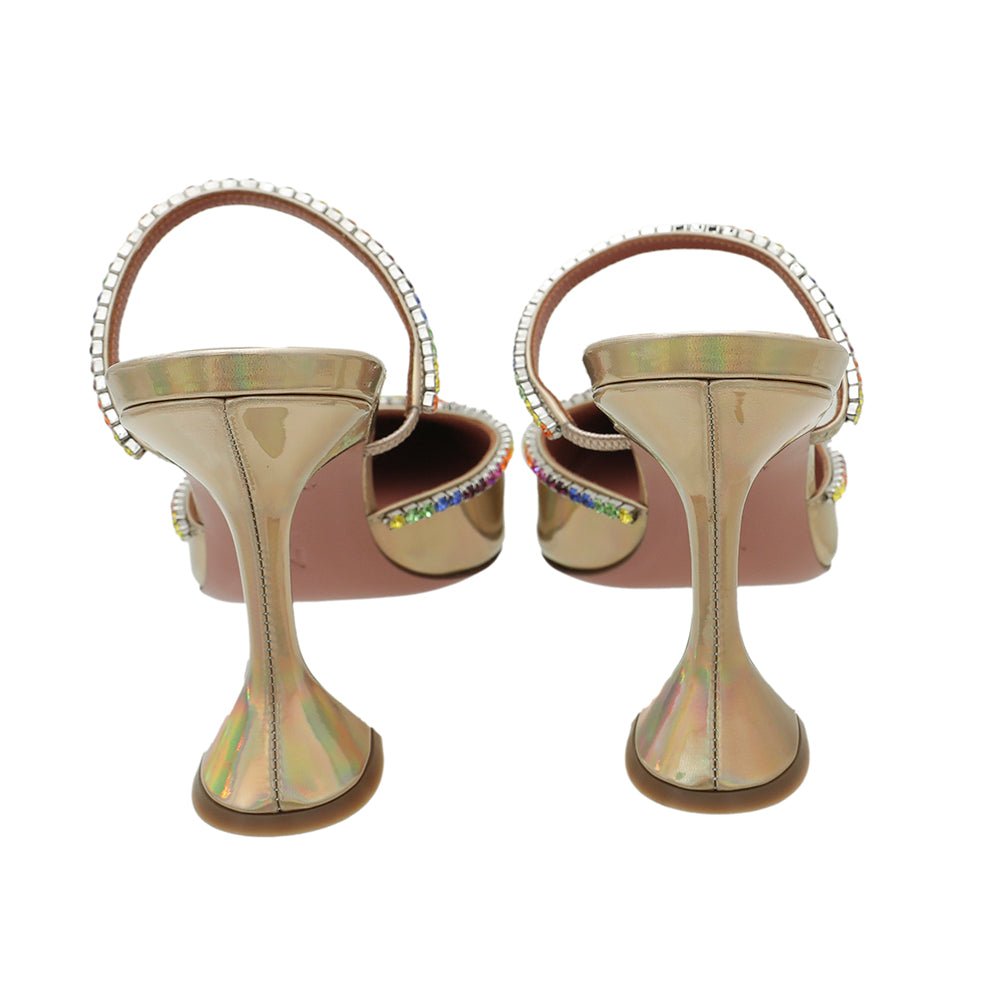 Amina Muaddi Laser Champagne Gilda Mules Hologram 40
