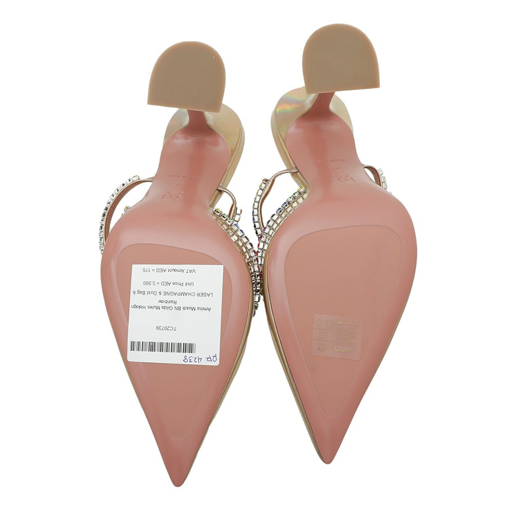 Amina Muaddi Laser Champagne Gilda Mules Hologram 40