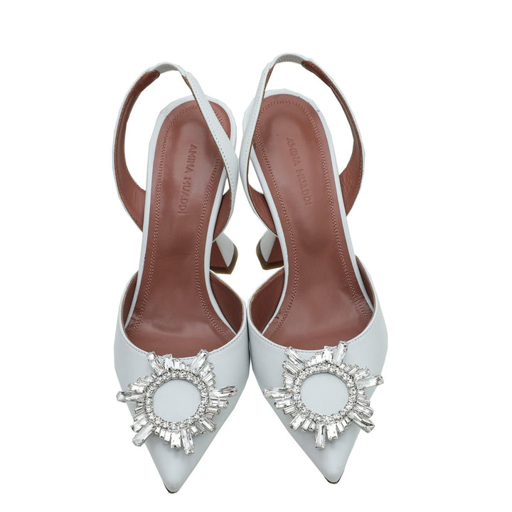 Amina Muaddi White Begum Slingback 37