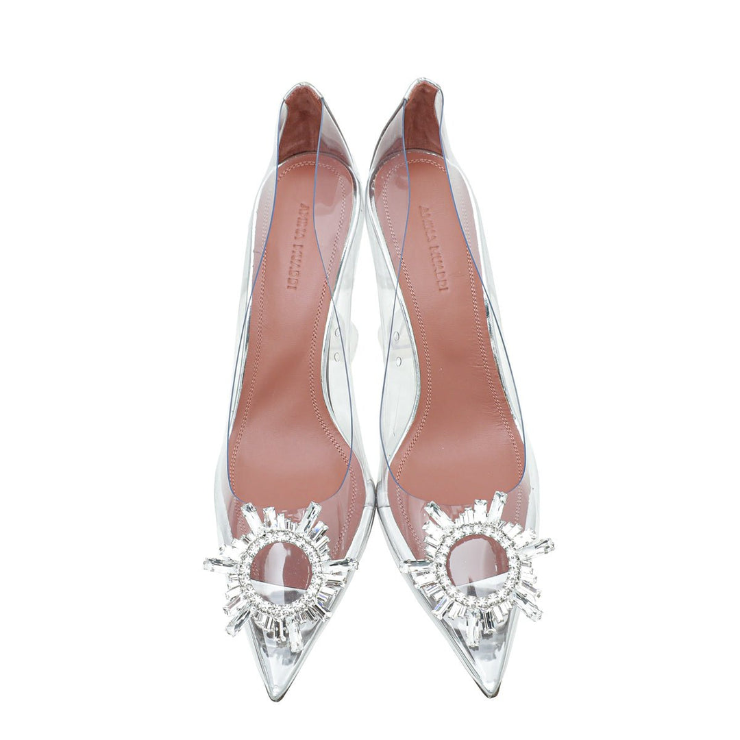Amina Muaddi White Transparent PVC Begum Glass Pumps 38.5