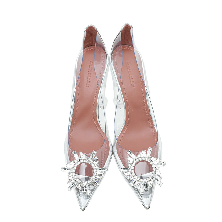 Amina Muaddi White Transparent PVC Begum Glass Pumps 38.5