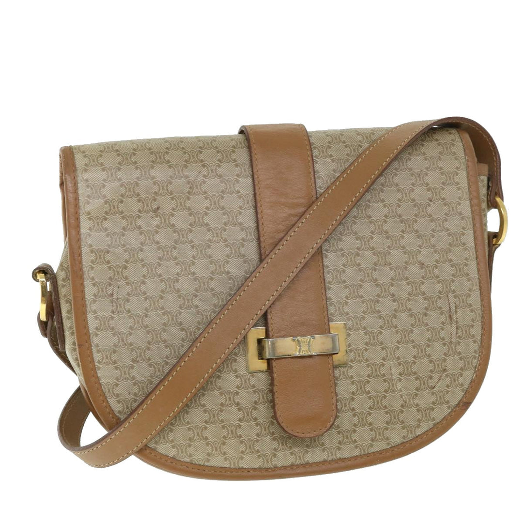 Celine Macadam Canvas Shoulder Bag Beige Auth ar10192
