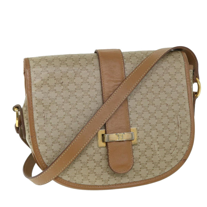 Celine Macadam Canvas Shoulder Bag Beige Auth ar10192
