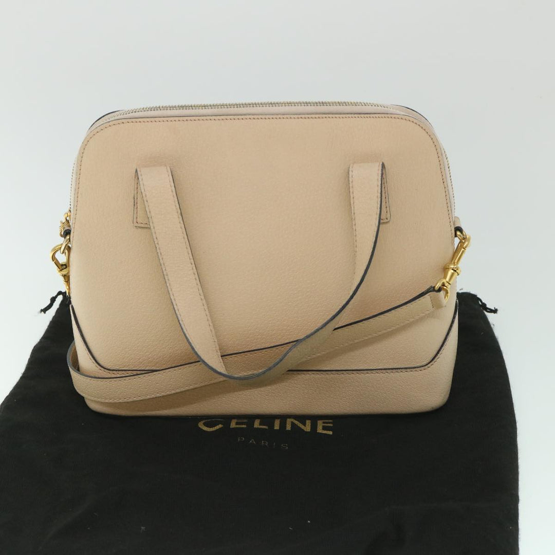 Celine Hand Bag Leather 2way Beige  ar10402