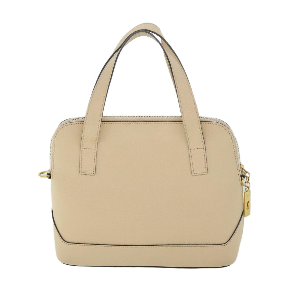 Celine Hand Bag Leather 2way Beige  ar10402