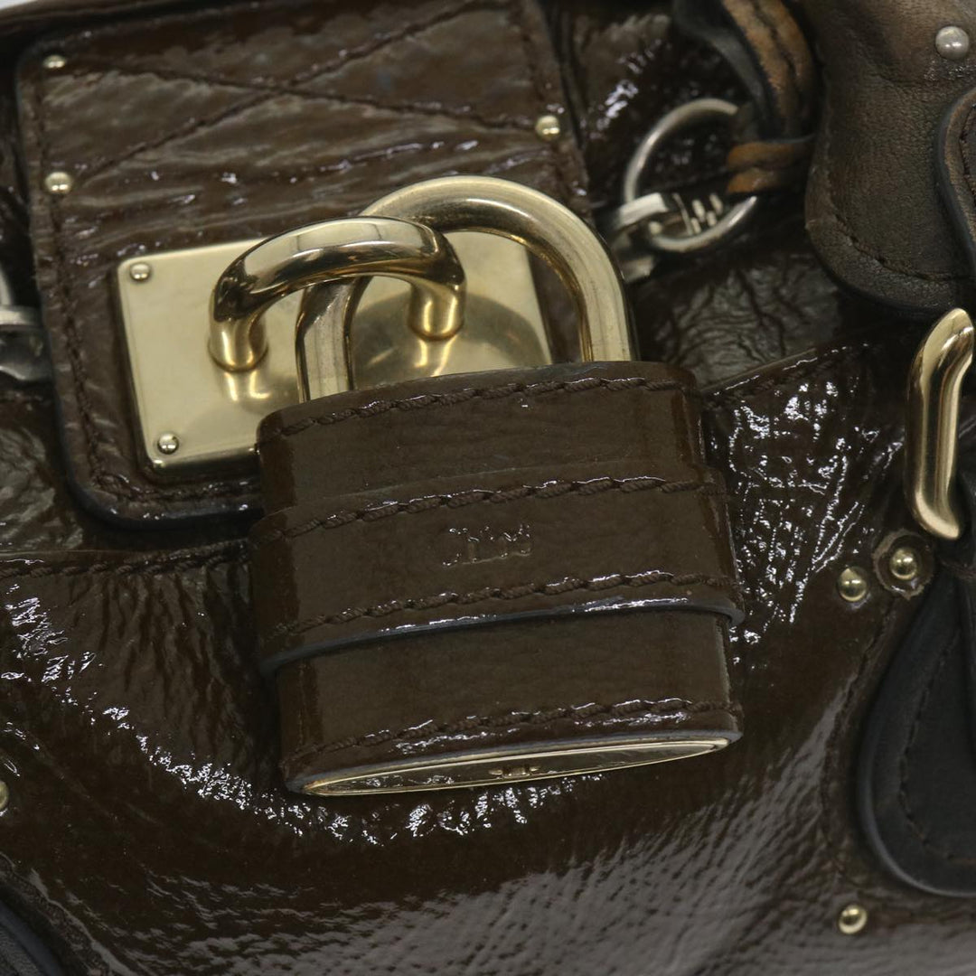 Chloe Paddington Hand Bag Patent leather Brown ar10675