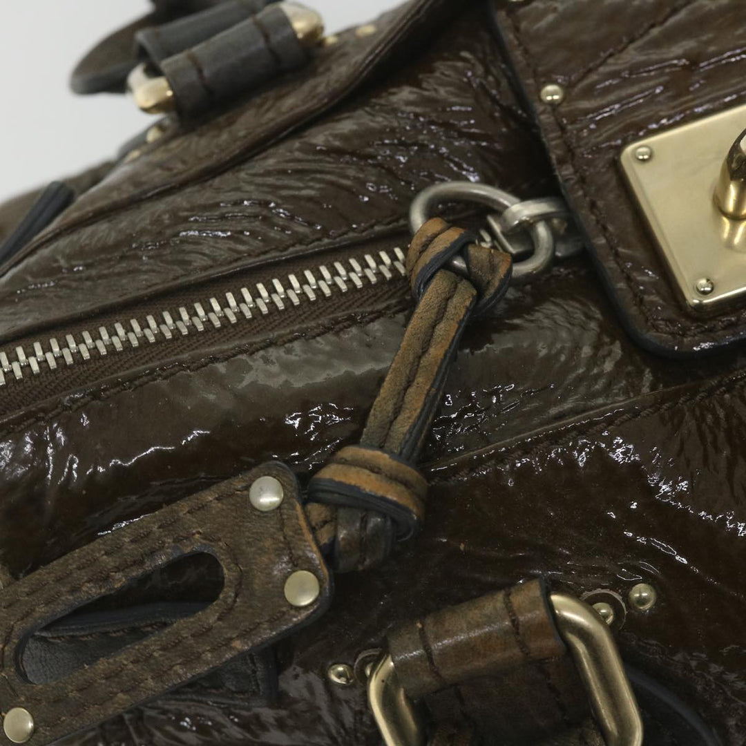 Chloe Paddington Hand Bag Patent leather Brown ar10675