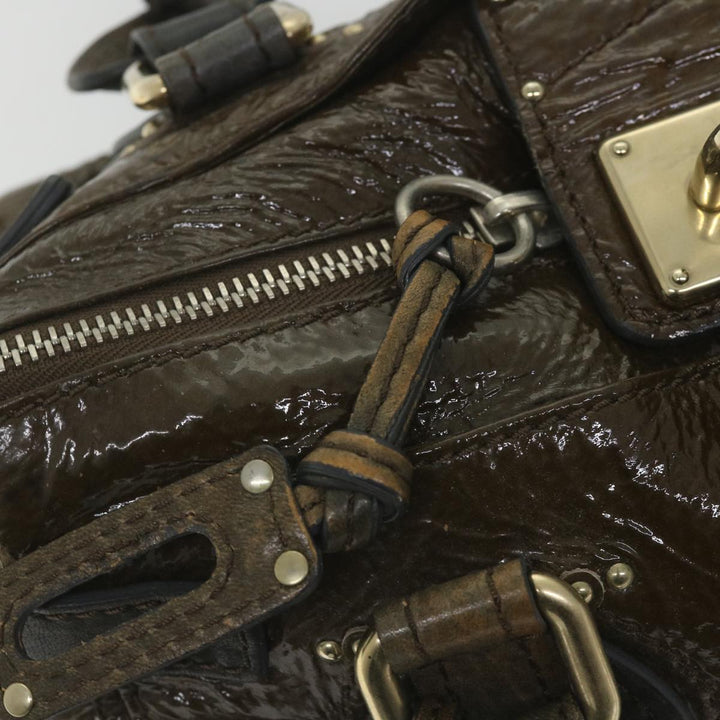 Chloe Paddington Hand Bag Patent leather Brown ar10675