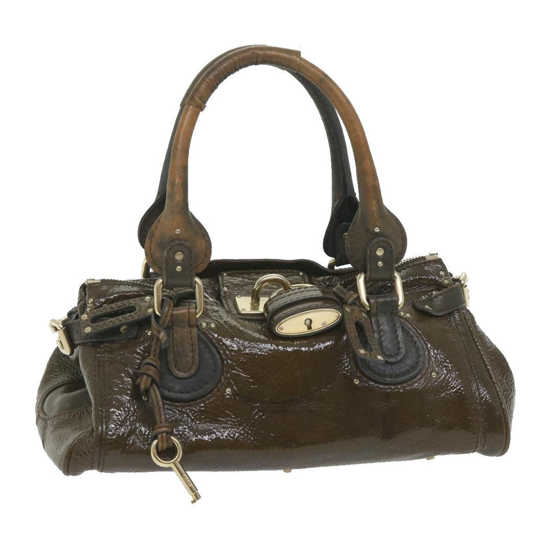 Chloe Paddington Hand Bag Patent leather Brown ar10675