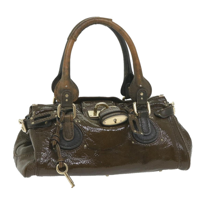 Chloe Paddington Hand Bag Patent leather Brown ar10675