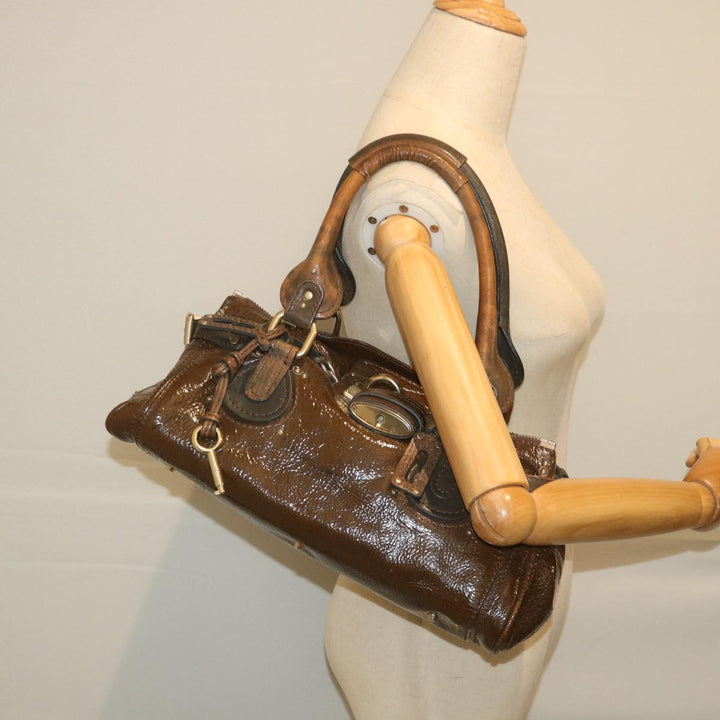 Chloe Paddington Hand Bag Patent leather Brown ar10675