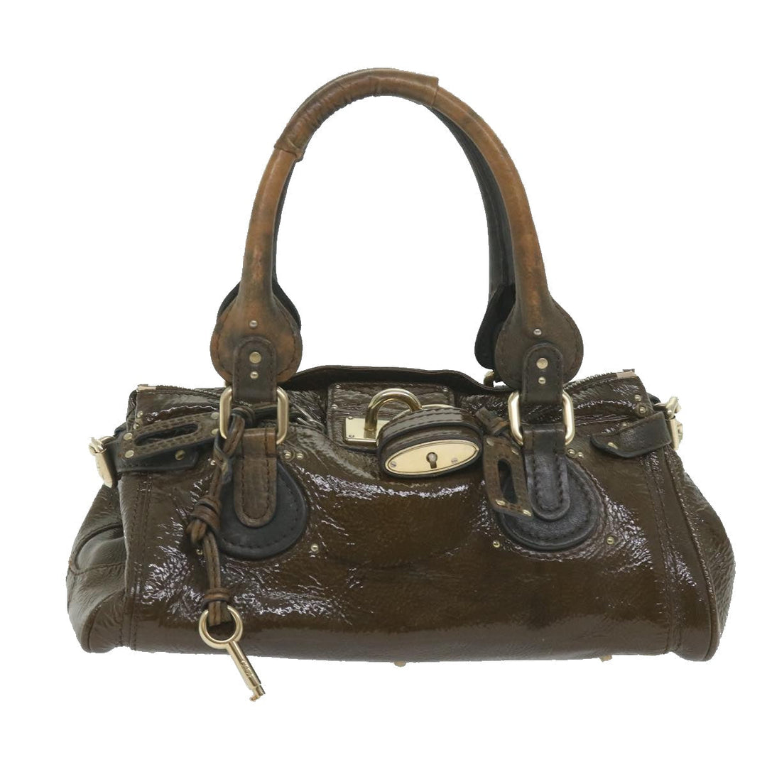 Chloe Paddington Hand Bag Patent leather Brown ar10675