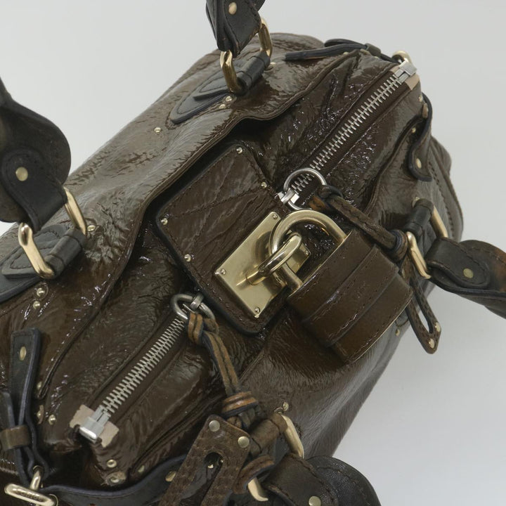 Chloe Paddington Hand Bag Patent leather Brown ar10675