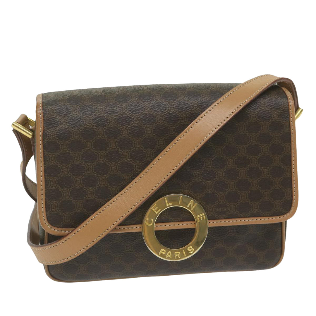 Celine Macadam Canvas Shoulder Bag PVC Leather Brown Auth ar11188B