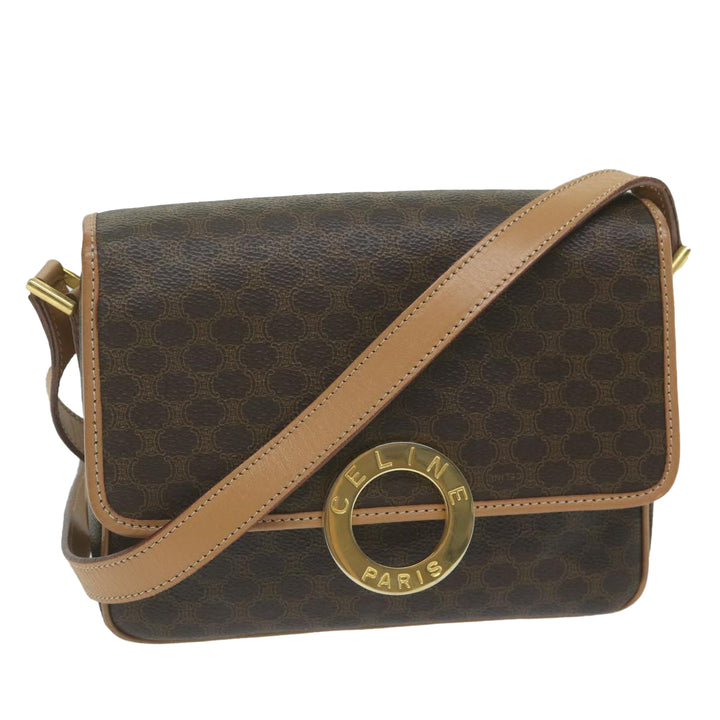 Celine Macadam Canvas Shoulder Bag PVC Leather Brown Auth ar11188B