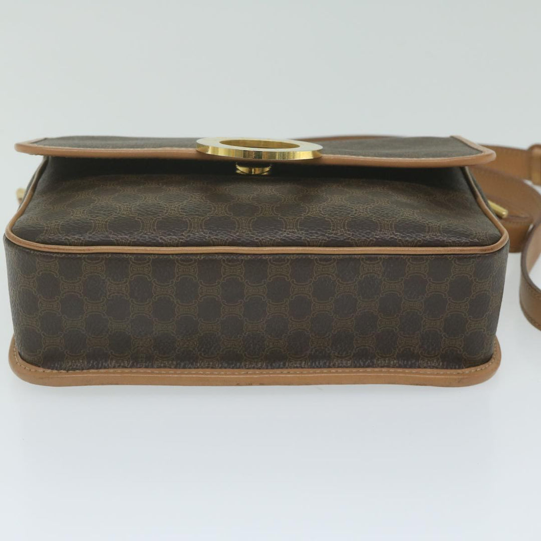 Celine Macadam Canvas Shoulder Bag PVC Leather Brown Auth ar11188B