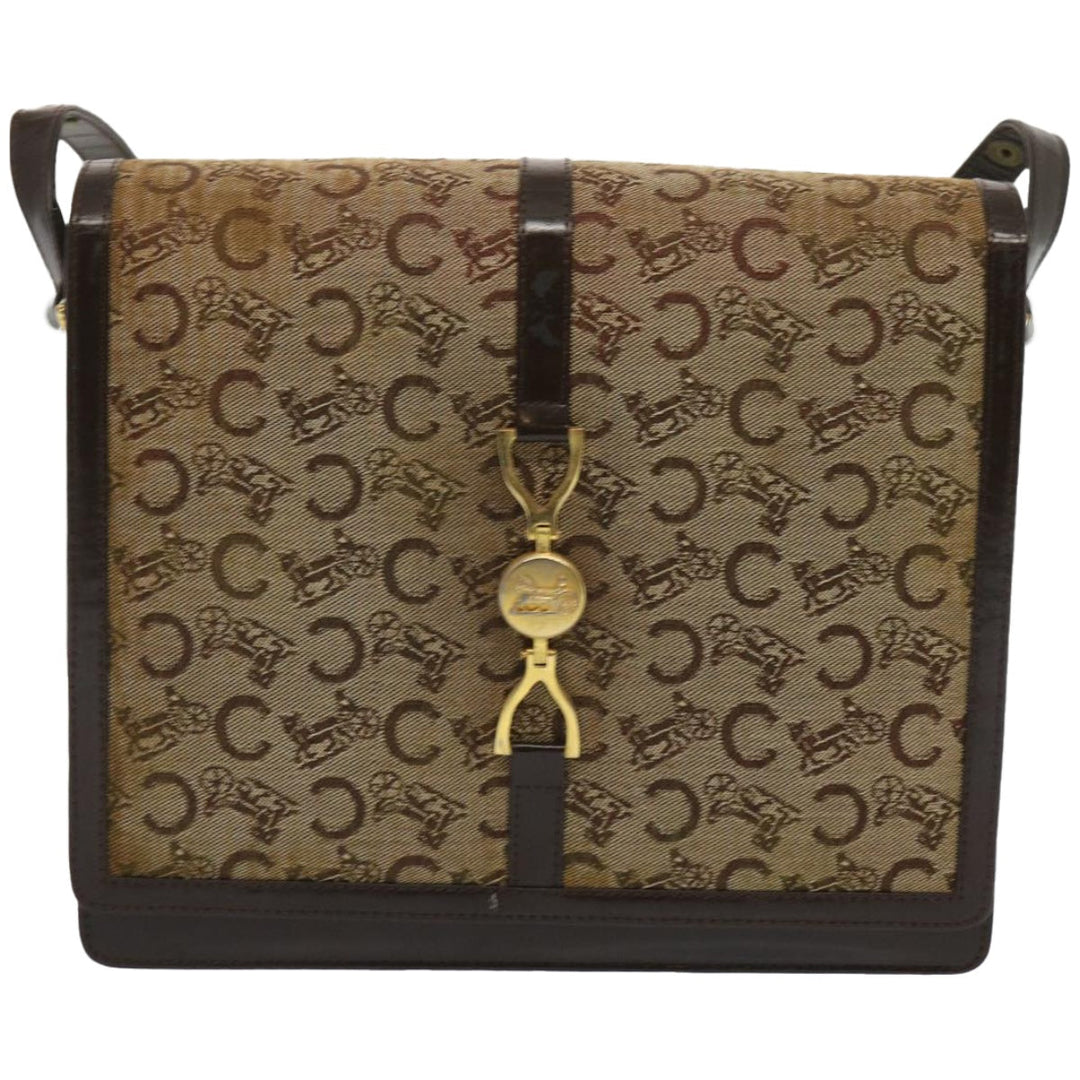 Celine C Macadam Canvas Shoulder Bag Beige Auth ar11457B