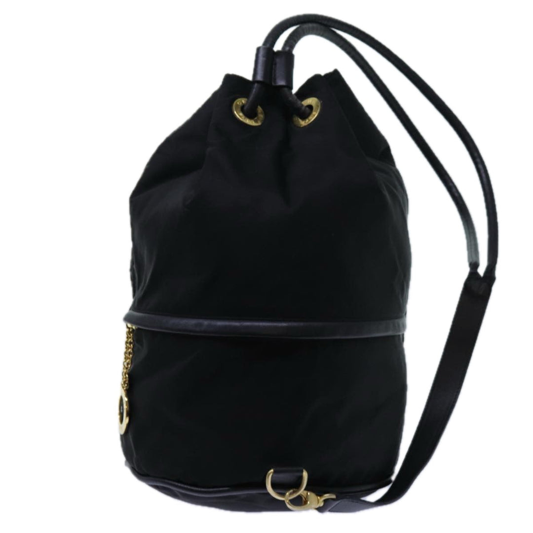 Celine Circle Shoulder Bag Nylon Black Auth ar11677