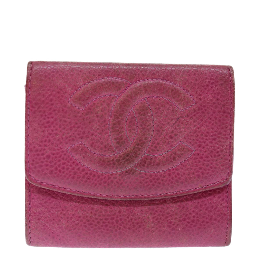 Top Quality Chanel COCO Mark Coin Purse Caviar Skin Pink CC Auth ar11706
