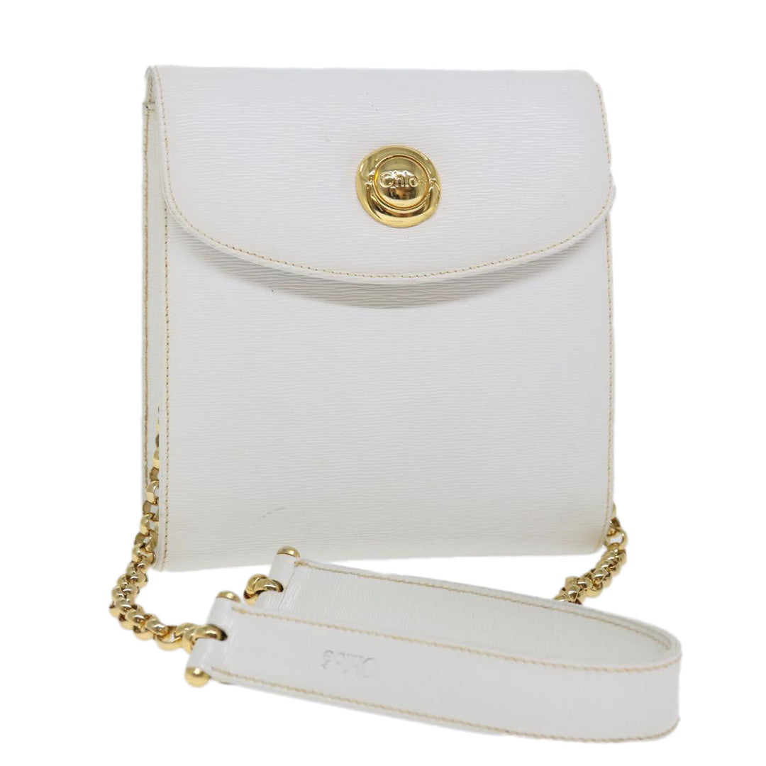 Chloe Chain Shoulder Bag Leather Vintage White ar11719