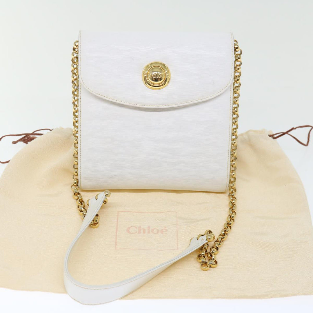 Chloe Chain Shoulder Bag Leather Vintage White ar11719