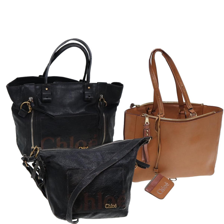 Chloe Hand Bag Leather 3Set Black Brown ar11886