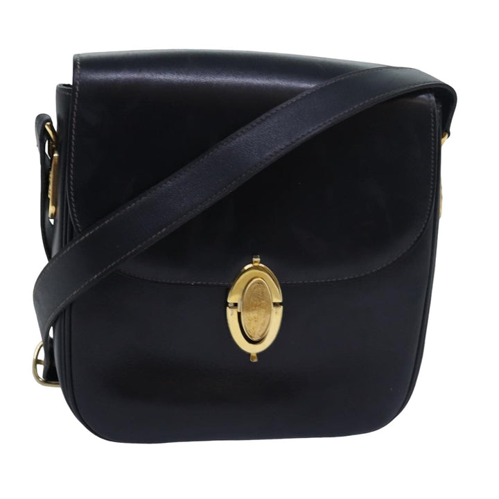 Celine Shoulder Bag Leather Black Auth ar12071