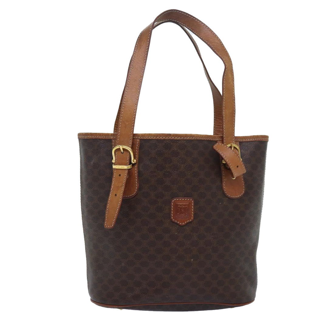 Celine Macadam Canvas Hand Bag PVC Leather Brown Auth ar12156