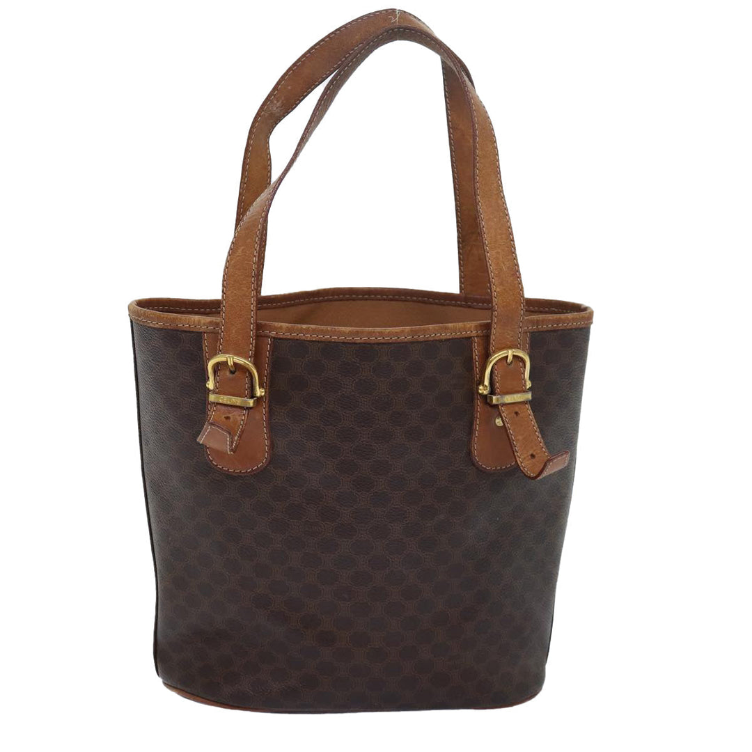 Celine Macadam Canvas Hand Bag PVC Leather Brown Auth ar12156