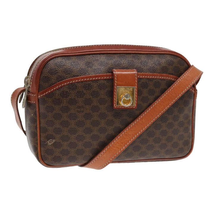 Celine Macadam Canvas Shoulder Bag PVC Leather Brown Auth ar12157