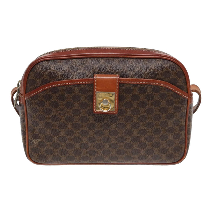 Celine Macadam Canvas Shoulder Bag PVC Leather Brown Auth ar12157
