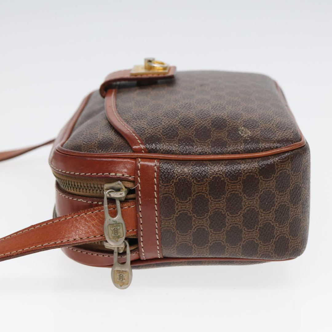 Celine Macadam Canvas Shoulder Bag PVC Leather Brown Auth ar12157
