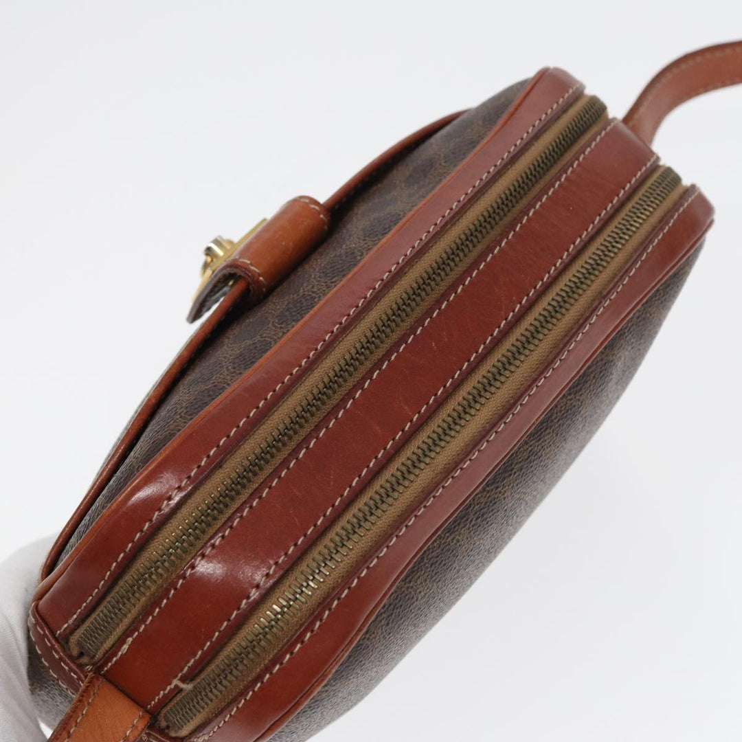 Celine Macadam Canvas Shoulder Bag PVC Leather Brown Auth ar12157