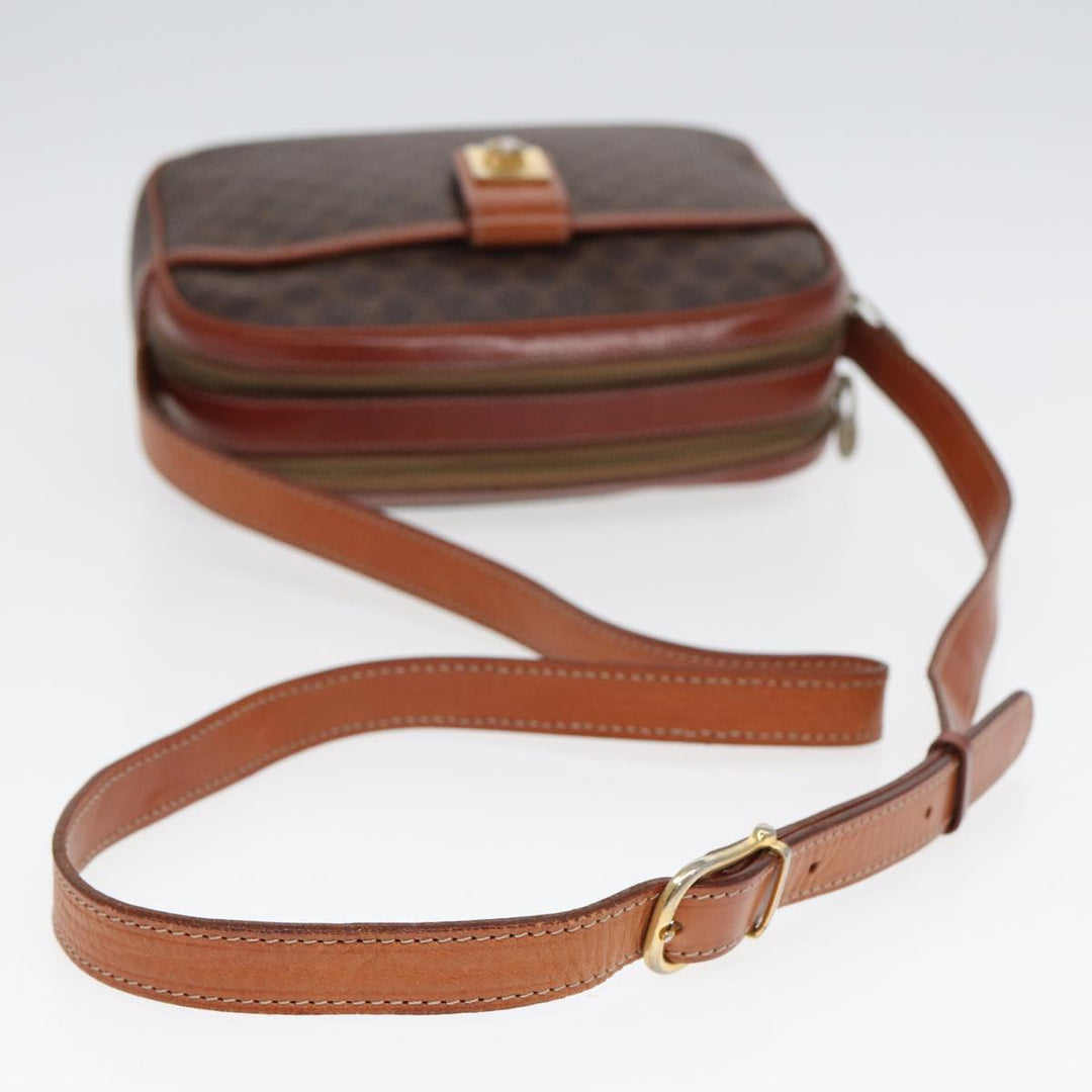 Celine Macadam Canvas Shoulder Bag PVC Leather Brown Auth ar12157