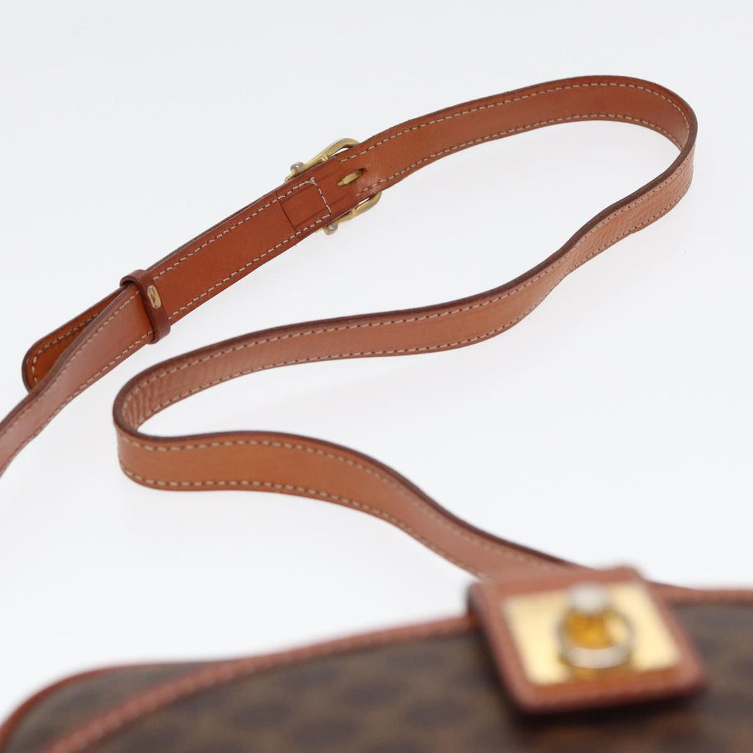 Celine Macadam Canvas Shoulder Bag PVC Leather Brown Auth ar12157