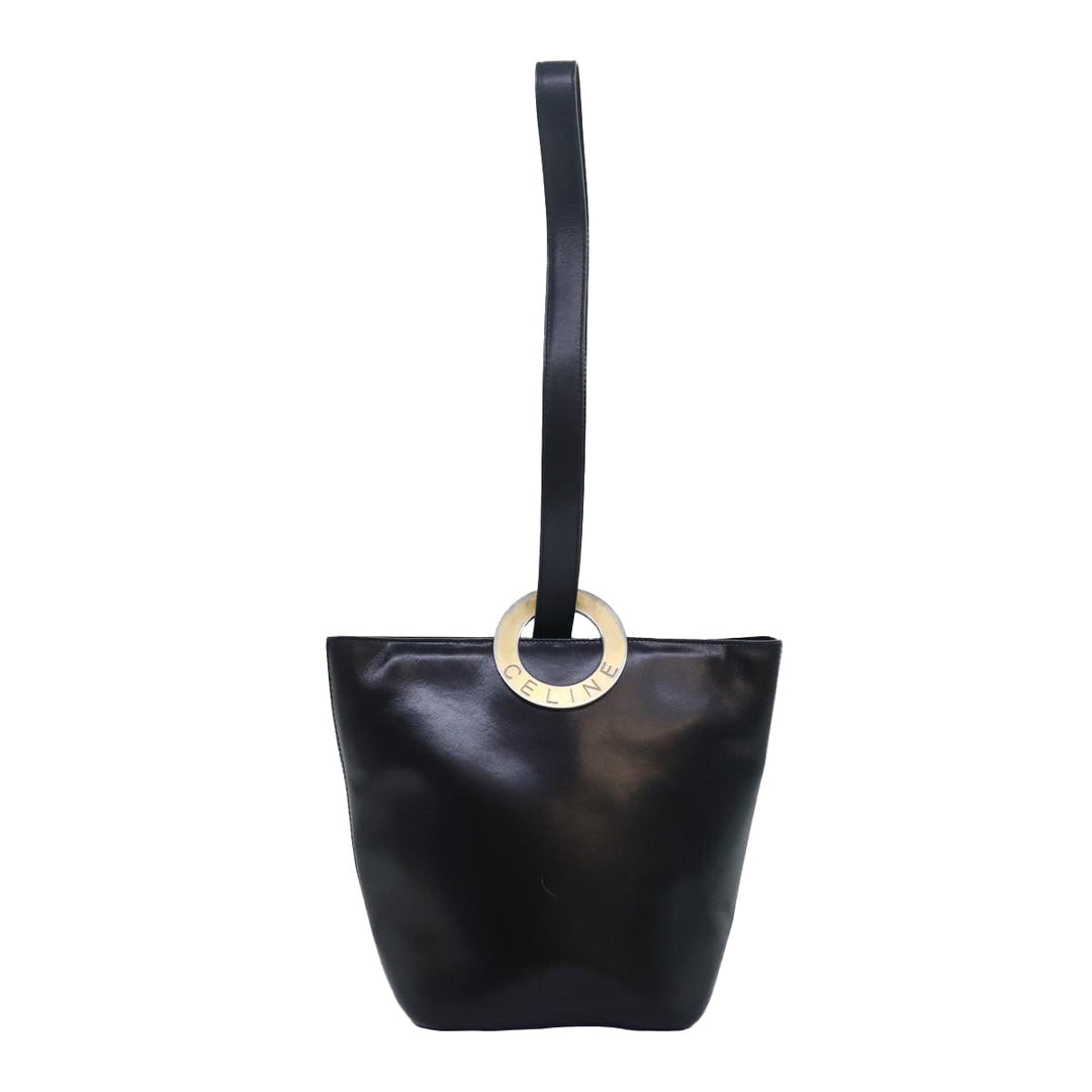 Celine Circle Hand Bag Leather Black Auth ar12160