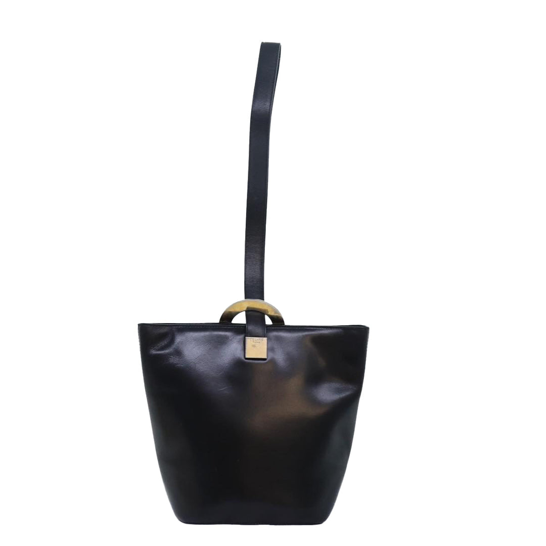 Celine Circle Hand Bag Leather Black Auth ar12160