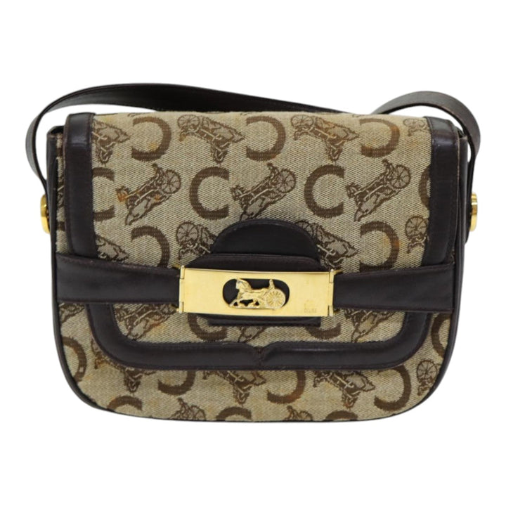 Celine C Sulky Shoulder Bag Canvas Beige Auth ar12163
