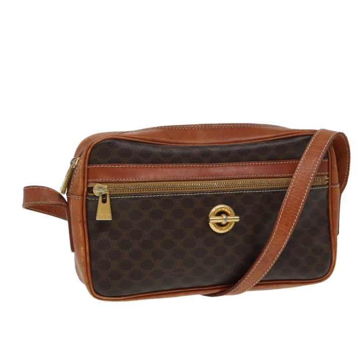 Celine Macadam Canvas Shoulder Bag PVC Leather Brown Auth ar12296