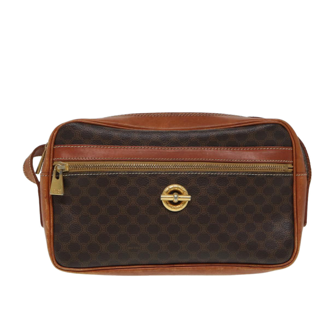 Celine Macadam Canvas Shoulder Bag PVC Leather Brown Auth ar12296