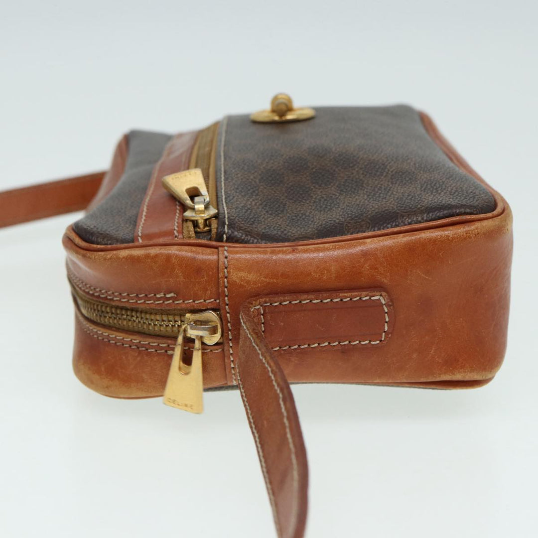 Celine Macadam Canvas Shoulder Bag PVC Leather Brown Auth ar12296