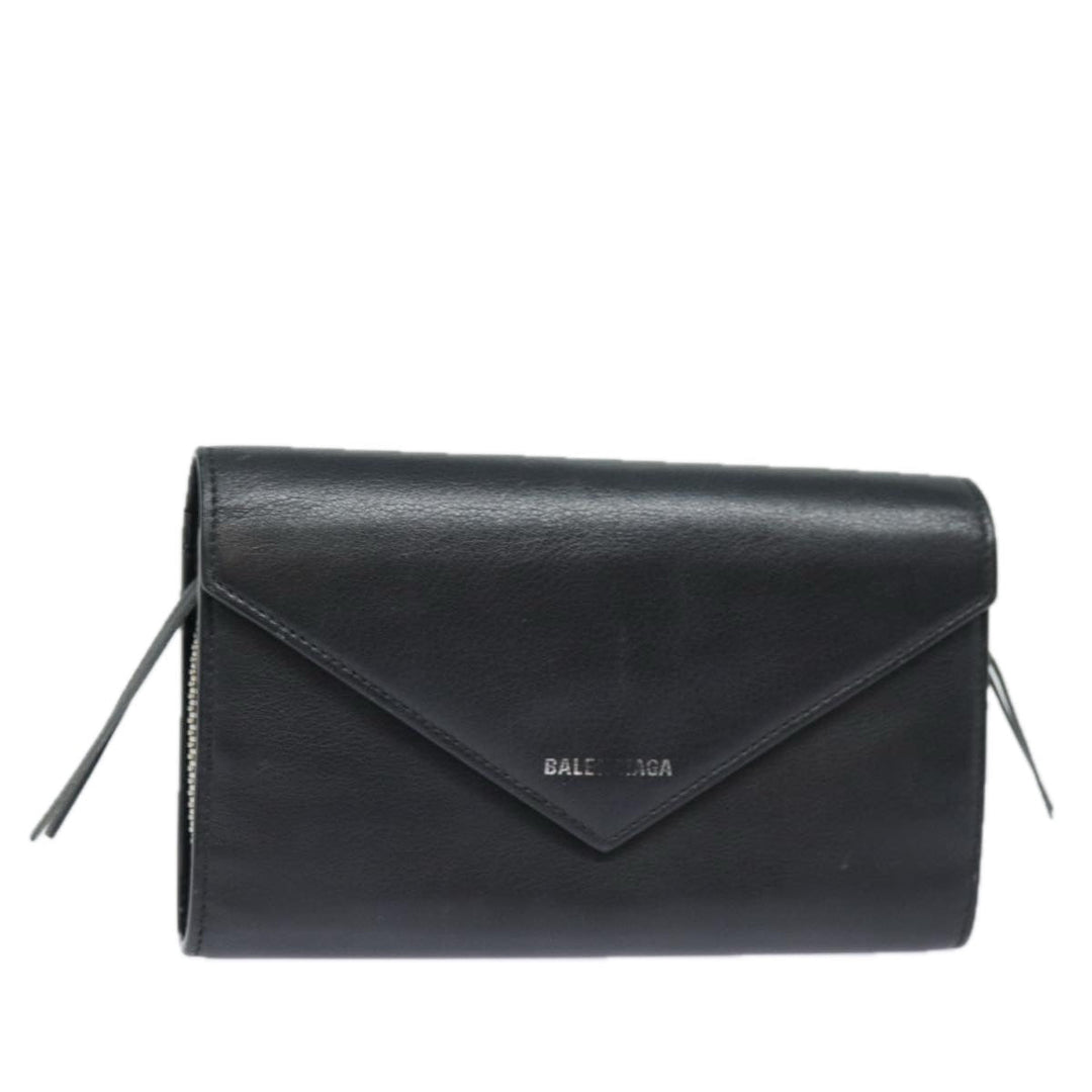 Top Quality Balenciaga Paper Manny Long Wallet Leather Black Silver 371661 Auth ar12342