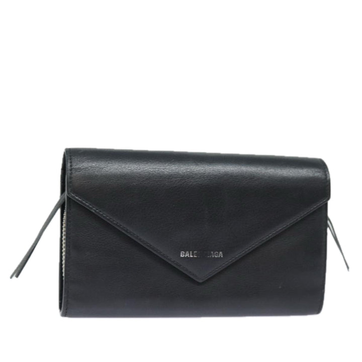 Top Quality Balenciaga Paper Manny Long Wallet Leather Black Silver 371661 Auth ar12342