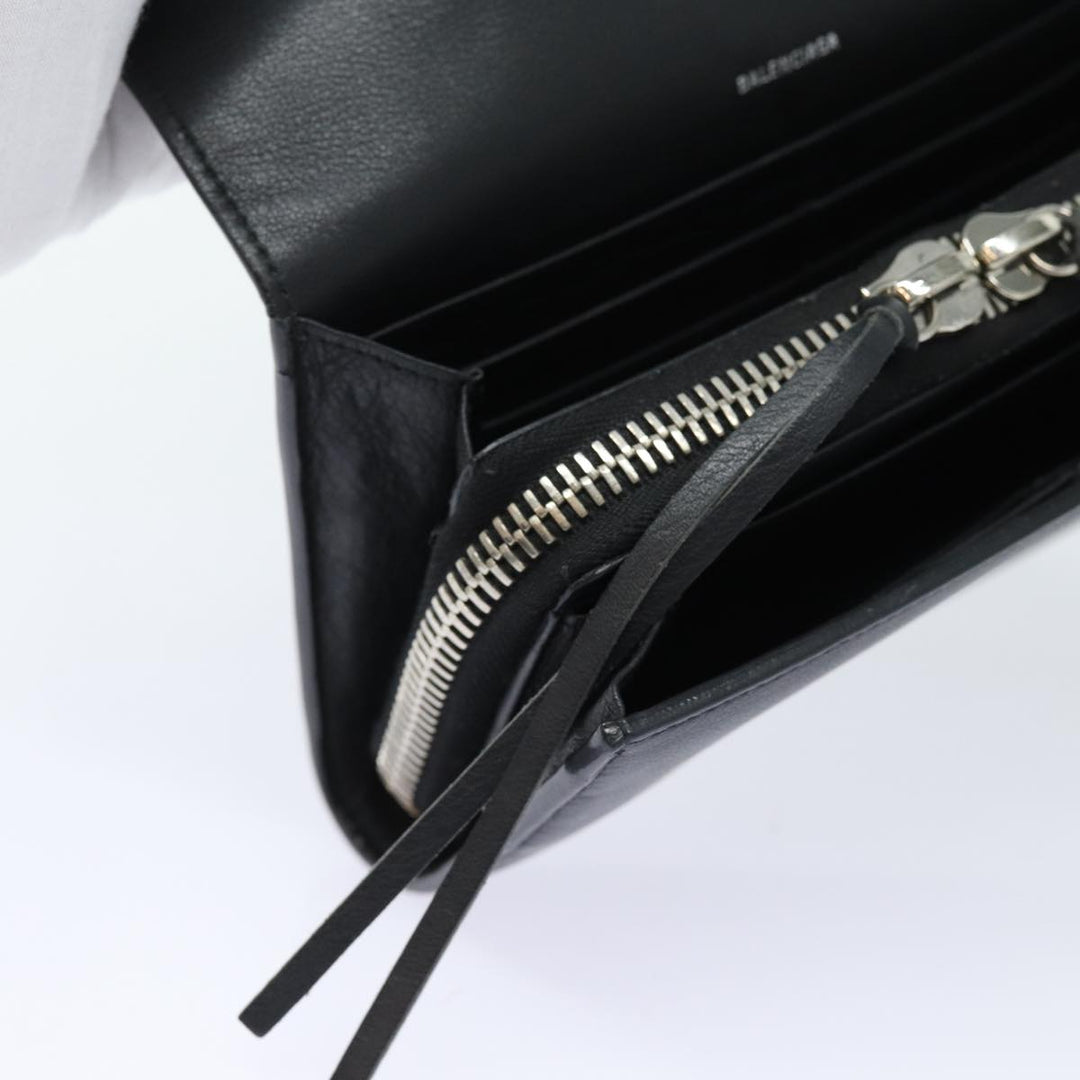 Top Quality Balenciaga Paper Manny Long Wallet Leather Black Silver 371661 Auth ar12342