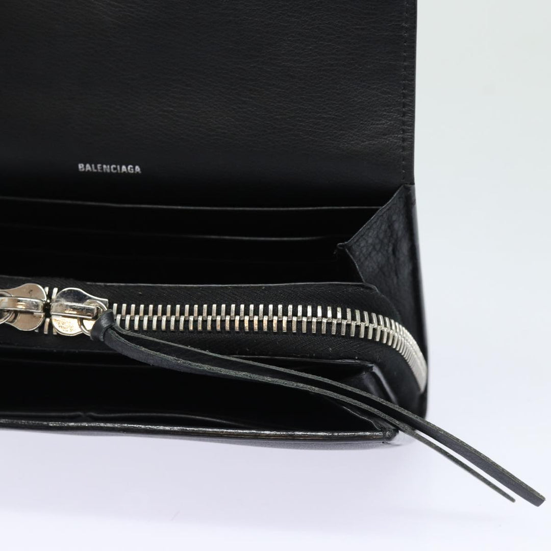 Top Quality Balenciaga Paper Manny Long Wallet Leather Black Silver 371661 Auth ar12342