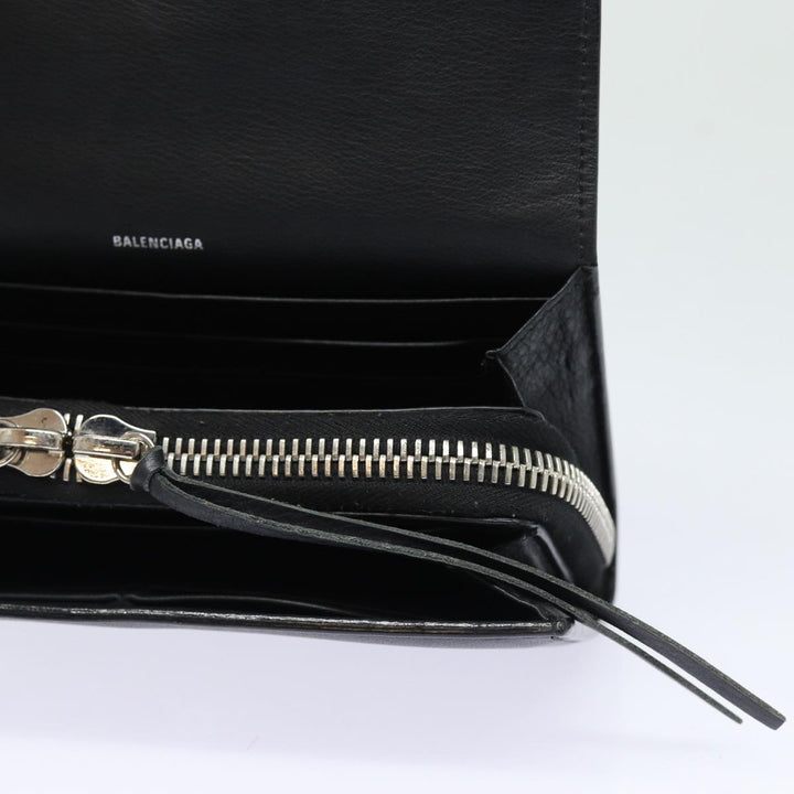 Top Quality Balenciaga Paper Manny Long Wallet Leather Black Silver 371661 Auth ar12342