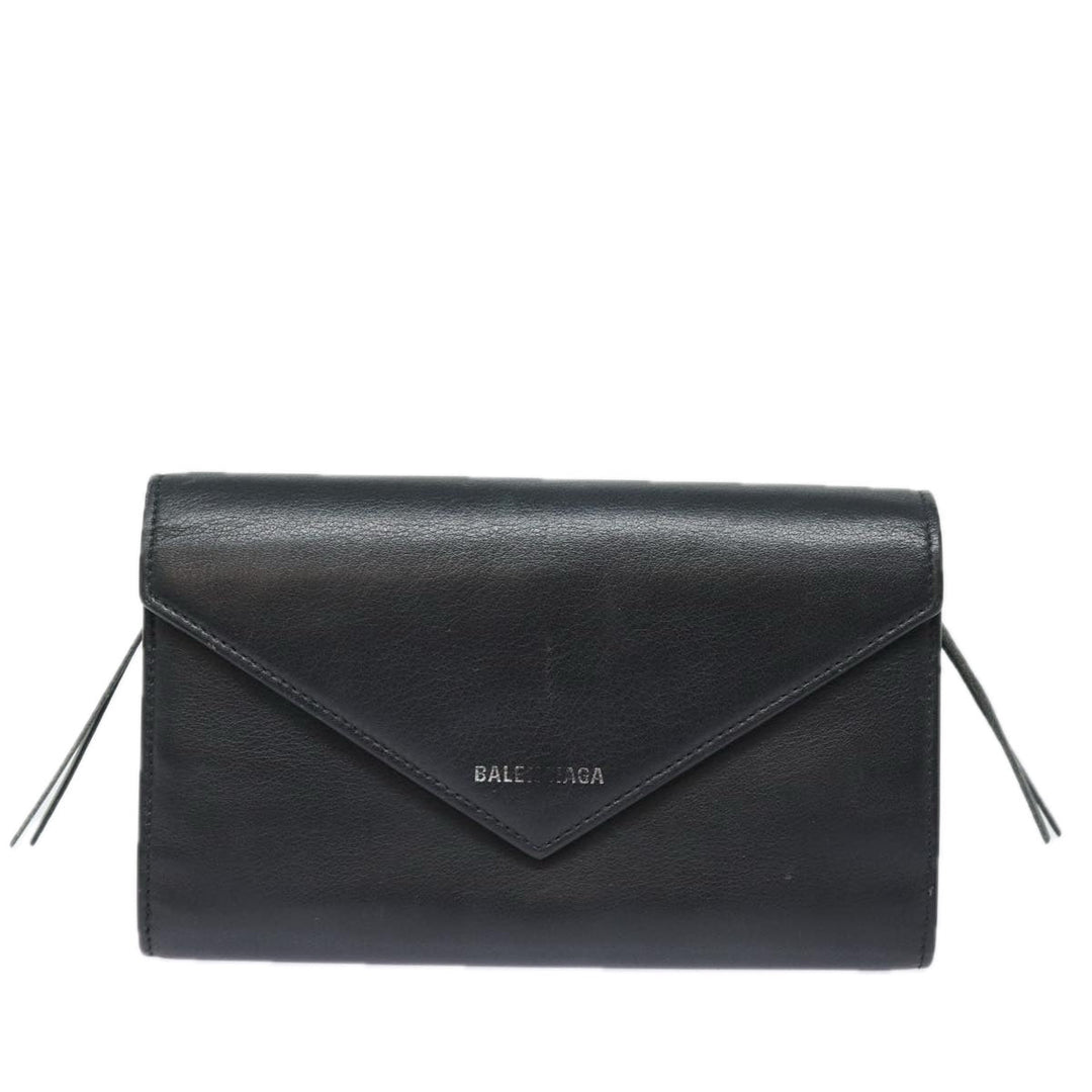 Top Quality Balenciaga Paper Manny Long Wallet Leather Black Silver 371661 Auth ar12342