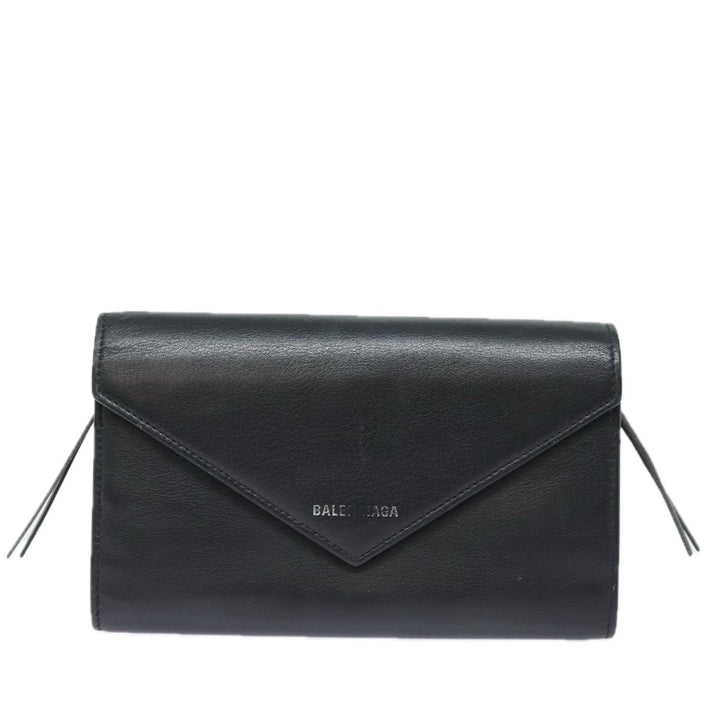 Top Quality Balenciaga Paper Manny Long Wallet Leather Black Silver 371661 Auth ar12342
