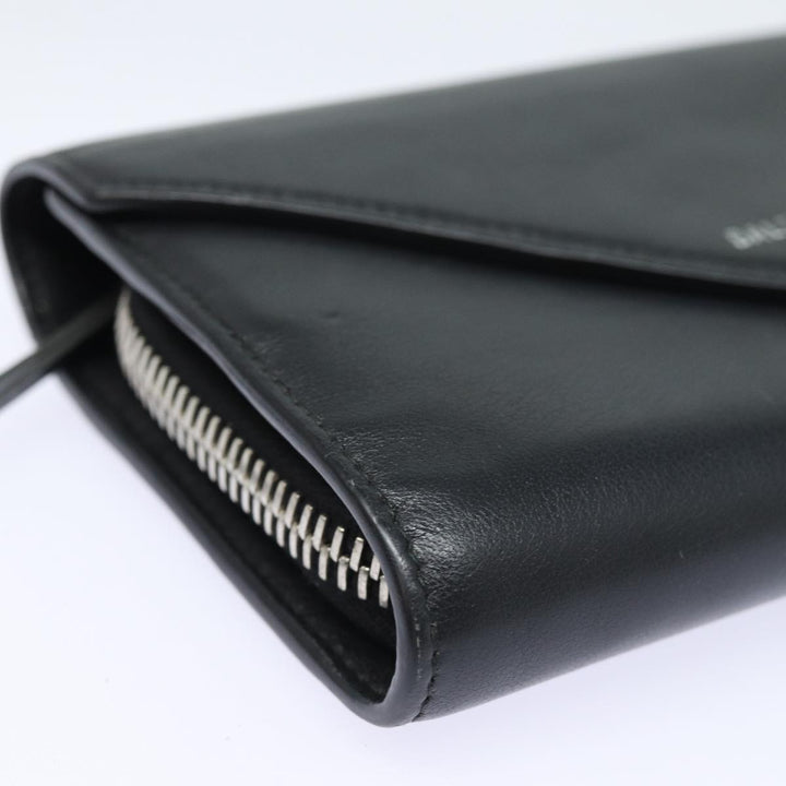 Top Quality Balenciaga Paper Manny Long Wallet Leather Black Silver 371661 Auth ar12342