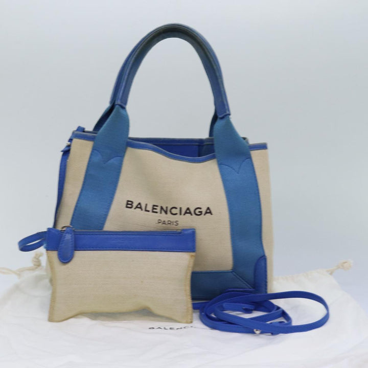 Top Quality Balenciaga Navy Kabas XS Bag Canvas Leather 2way Blue Silver 390346 Auth ar12352